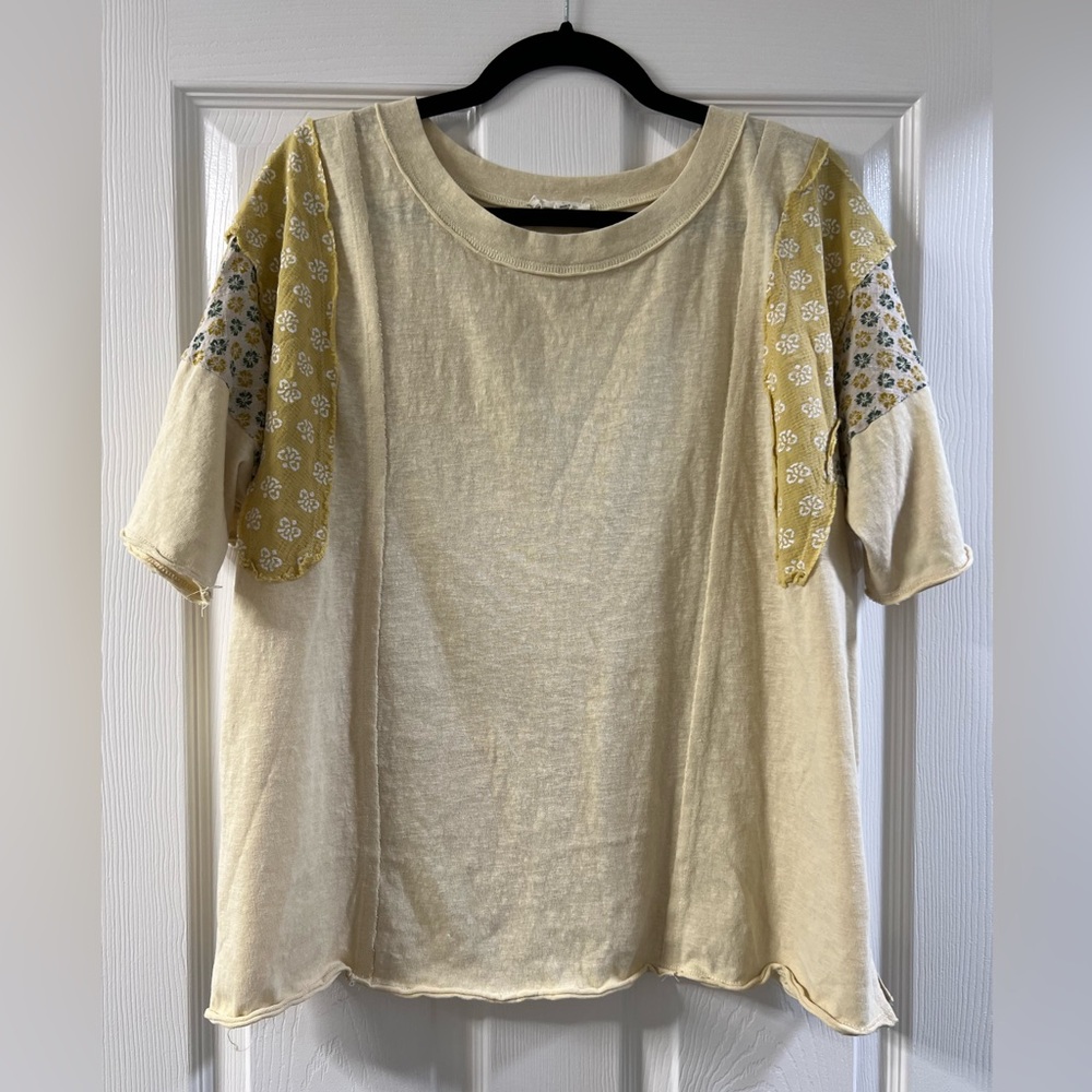 Easel Floral Patchwork Beige Top